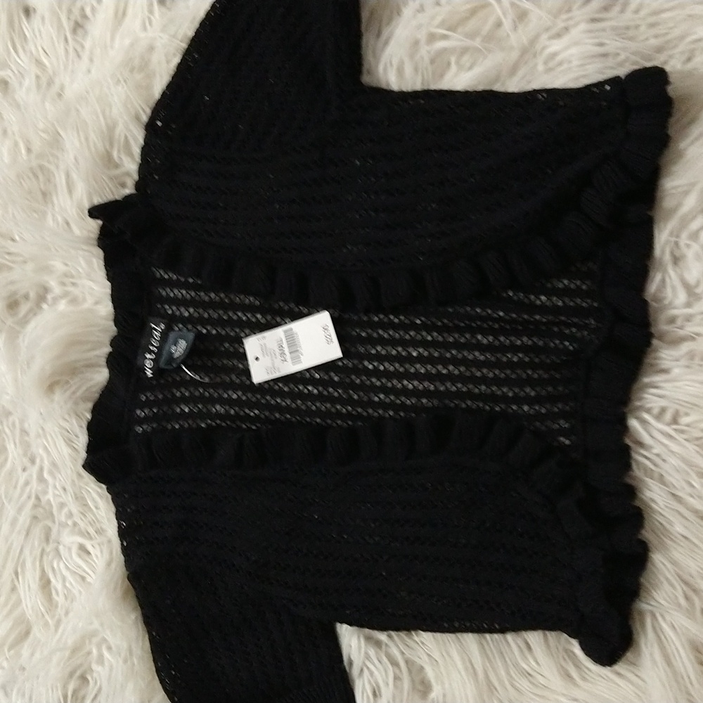 Wetseal Ladies/Girls Black Knit Cardigan with Ruffle Trim